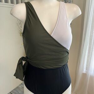 Medium Green/White/Black Colorblock One Piece Swimsuit